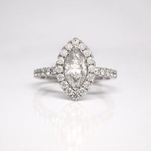 14K White Gold Marquis Diamond Halo Engagement Ring