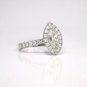 14K White Gold Marquis Diamond Halo Engagement Ring