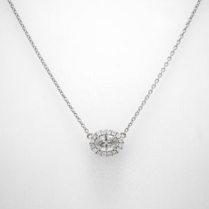 14K White Gold Oval Diamond Halo Necklace