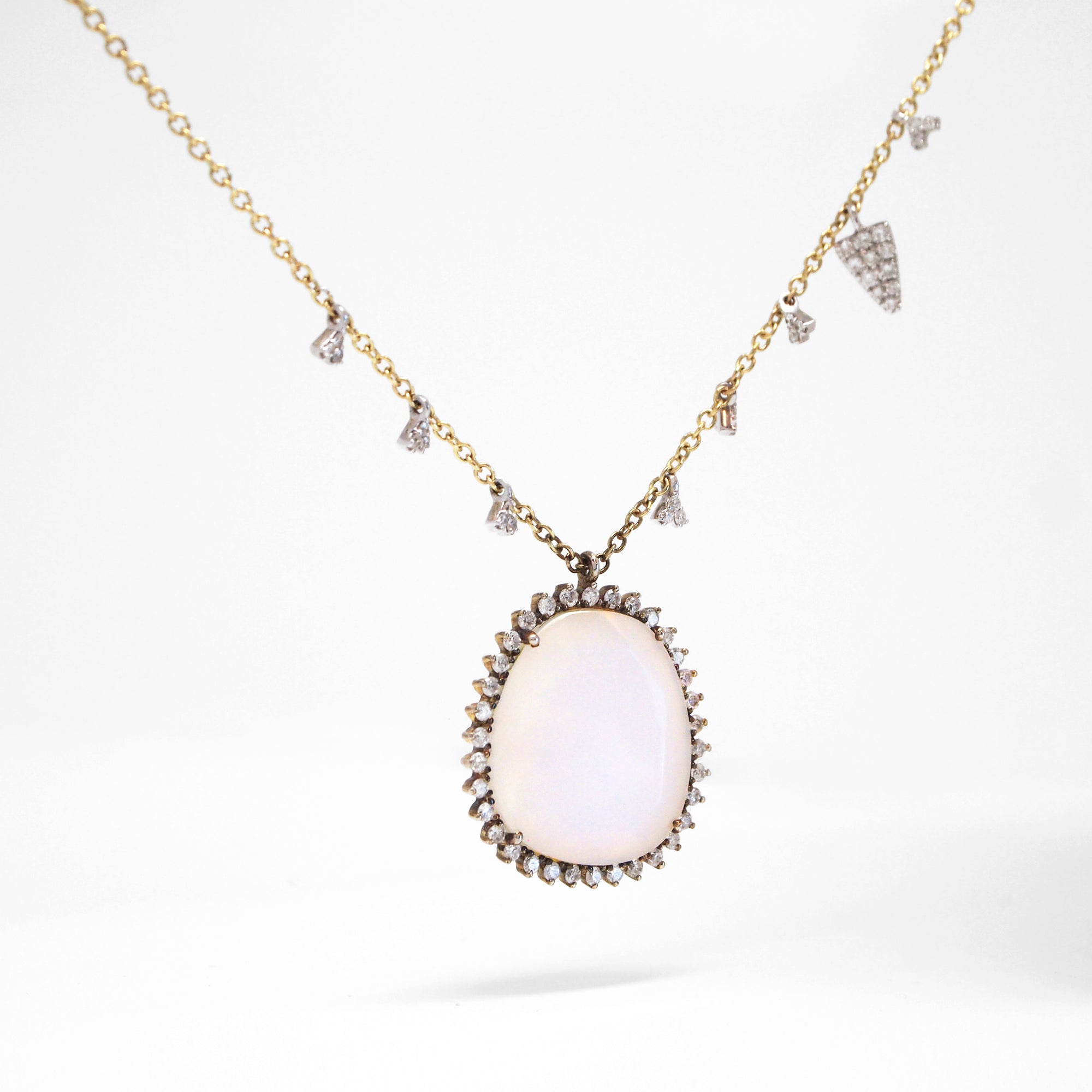 14K Two-Tone Calcedony, Mother of Pearl, And Diamond Necklace