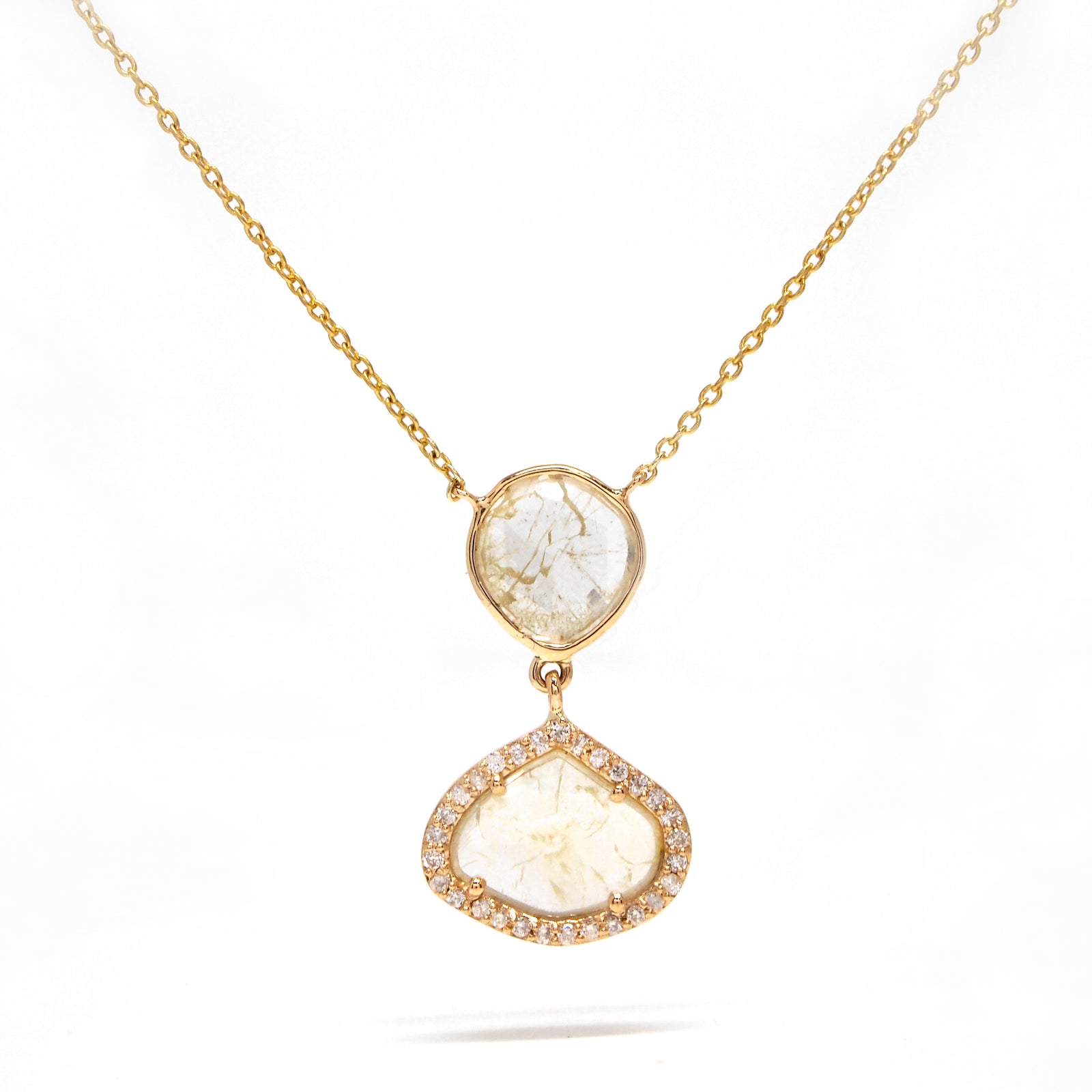 14K Yellow Gold Diamond Slice Necklace