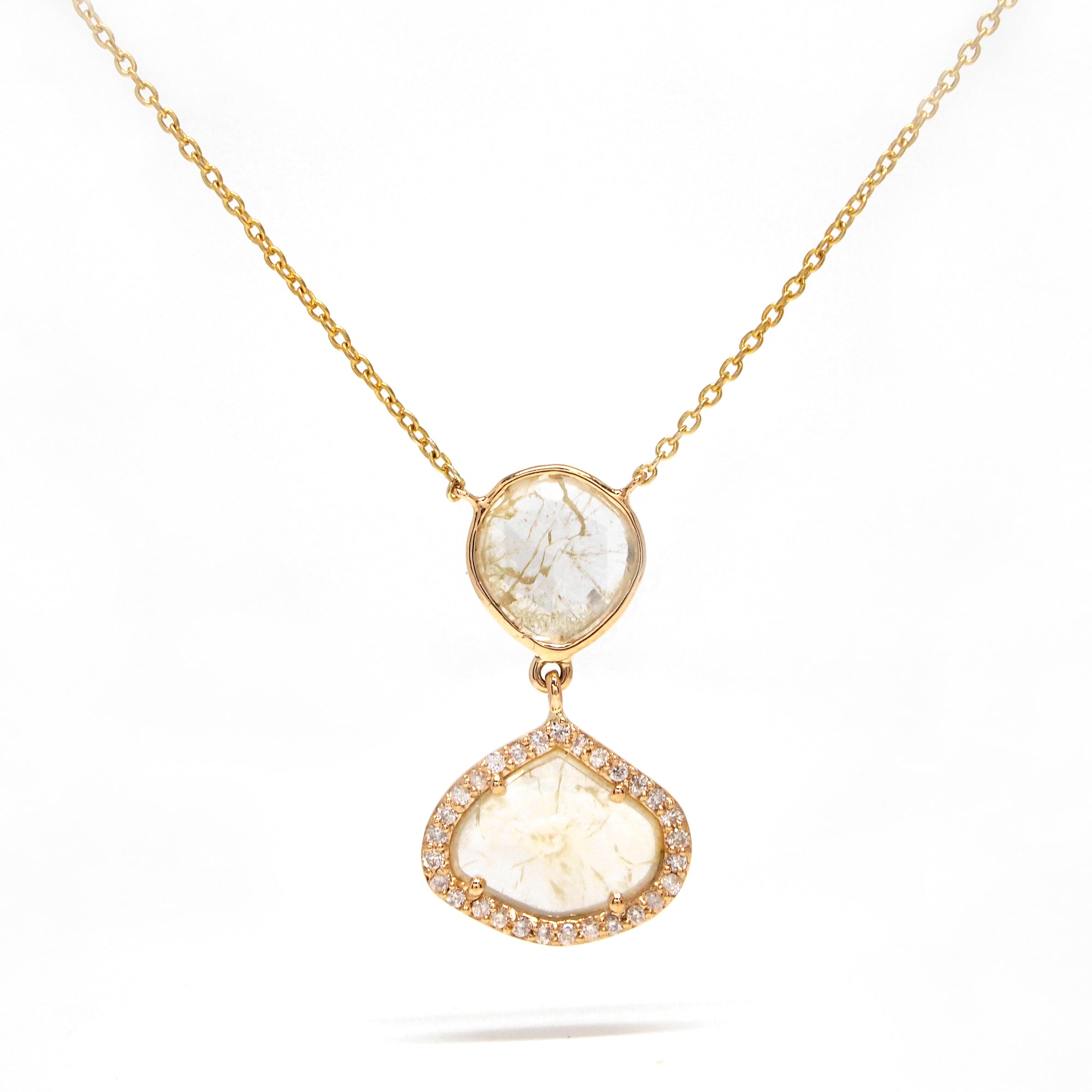 14K Yellow Gold Diamond Slice Necklace