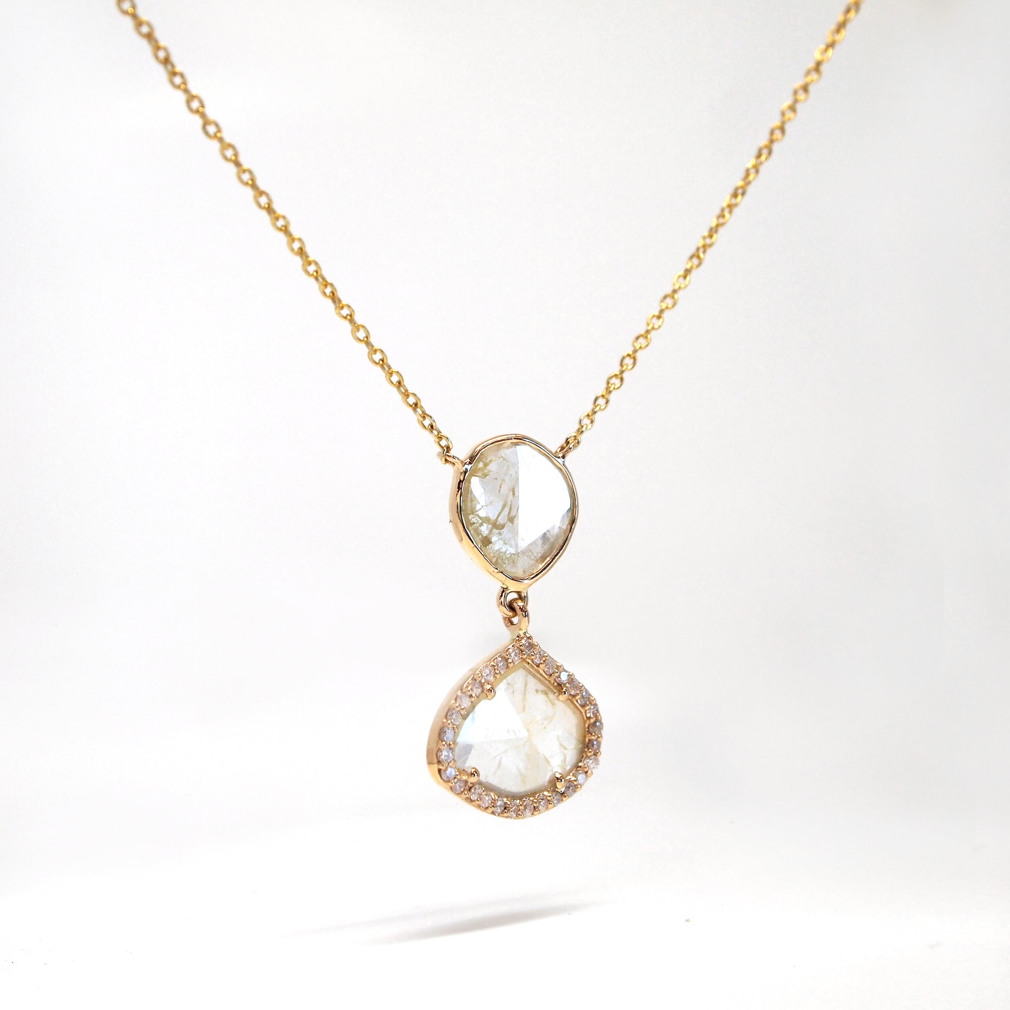 14K Yellow Gold Diamond Slice Necklace