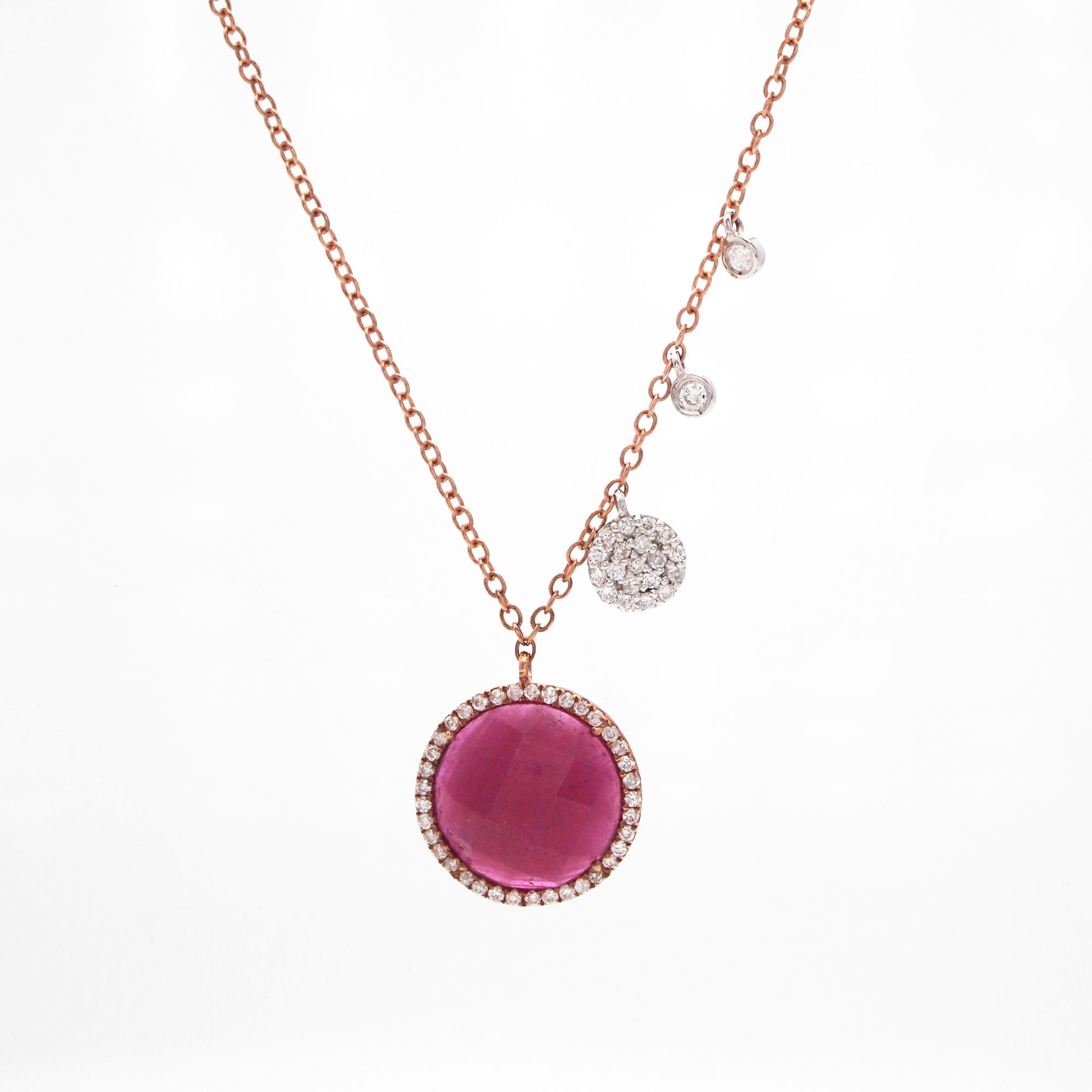 14K Rose And White Gold Ruby Slice And Diamond Necklace