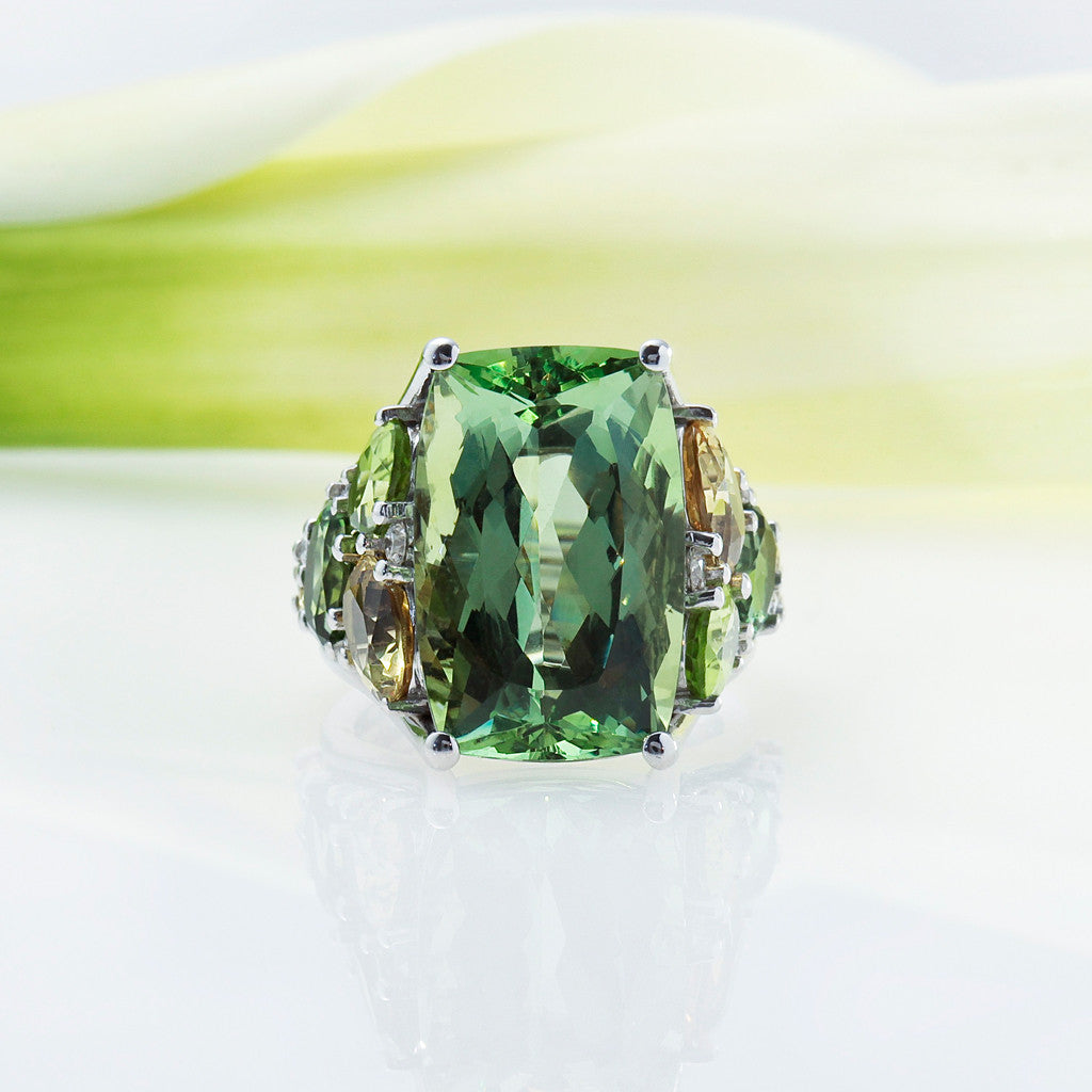 Mark Patterson 18K White Gold Beryl, Tourmaline, Peridot, And Diamond Ring