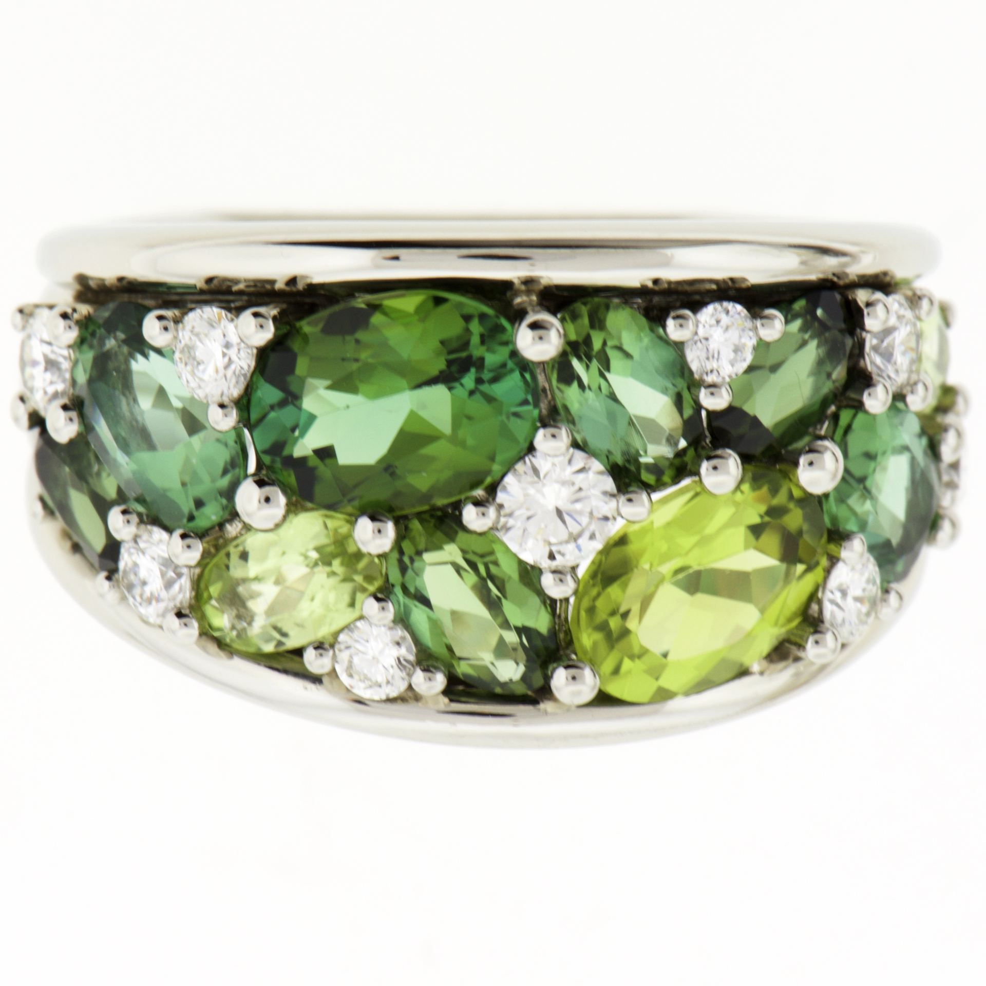 18K White Gold Tourmaline, Peridot, And Diamond Ring