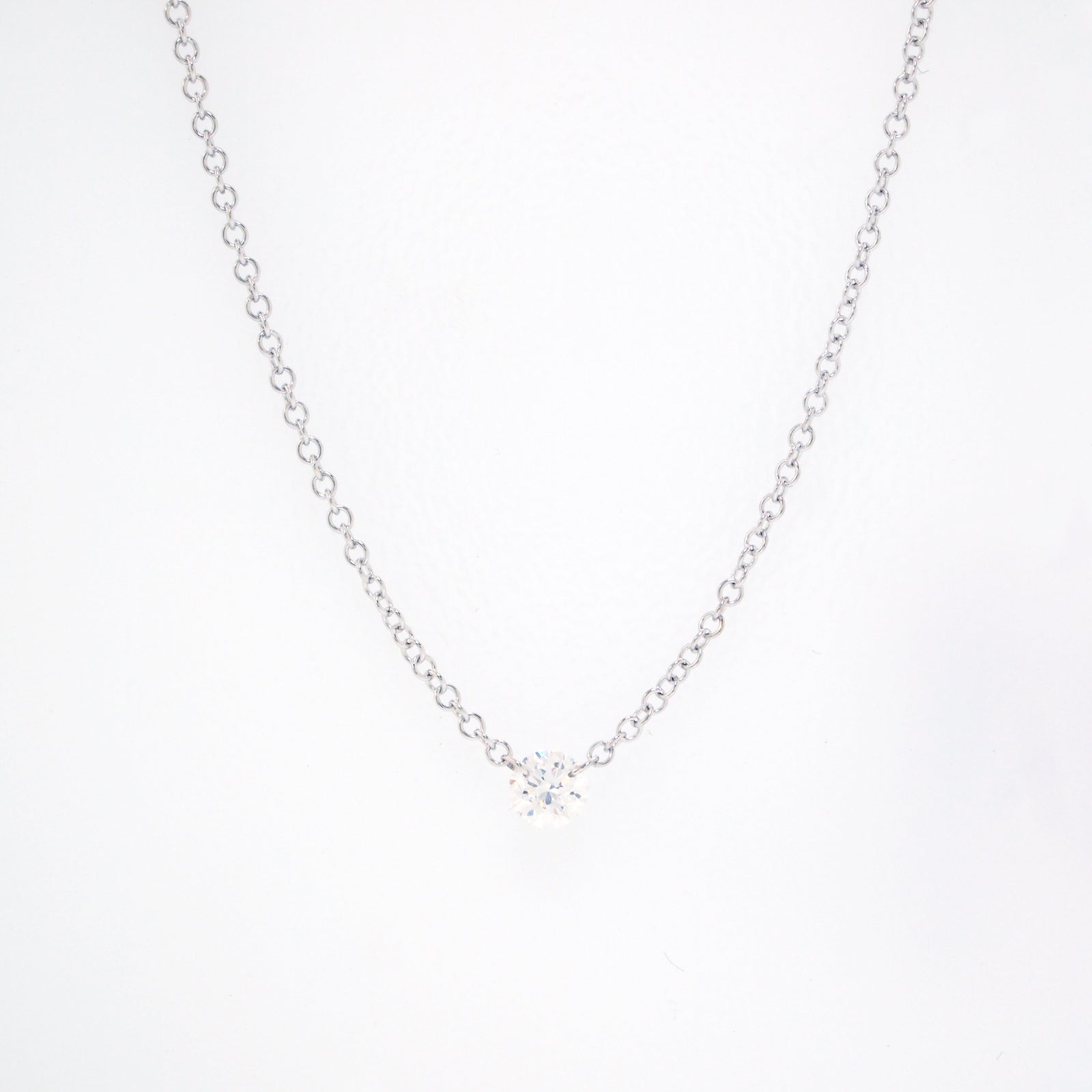 14K White Gold Diamond Solitaire Necklace