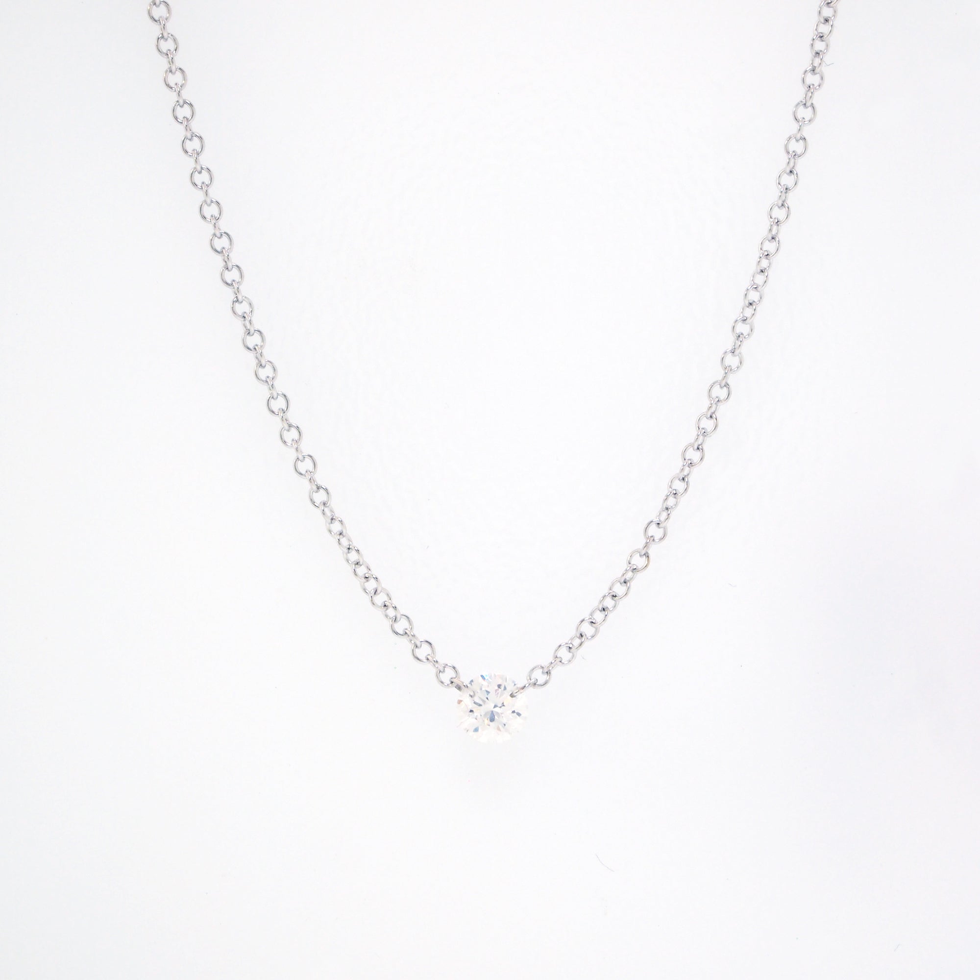 14K White Gold Diamond Solitaire Necklace