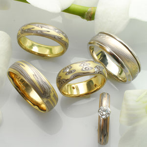 14K/18K Gold Mokume-Gane Wedding Rings