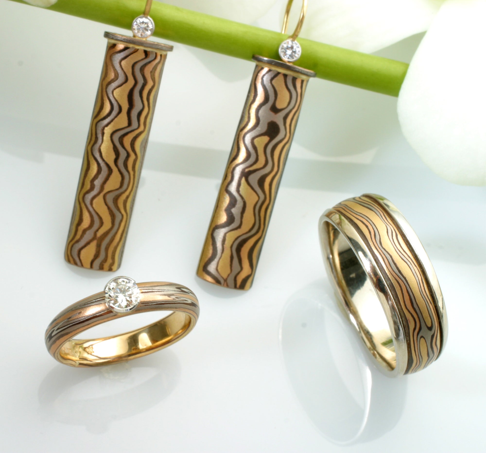 18K Gold Mokume-Gane Custom Jewelry