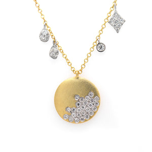 14K Yellow And White Gold Diamond Disk Necklace