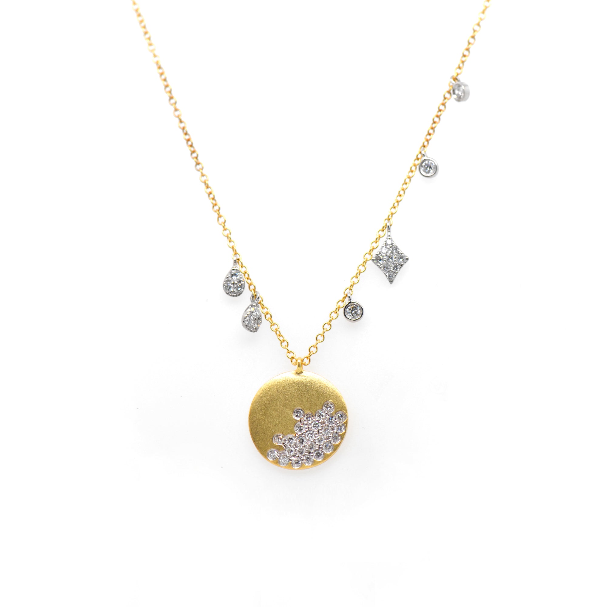 14K Yellow And White Gold Diamond Disk Necklace