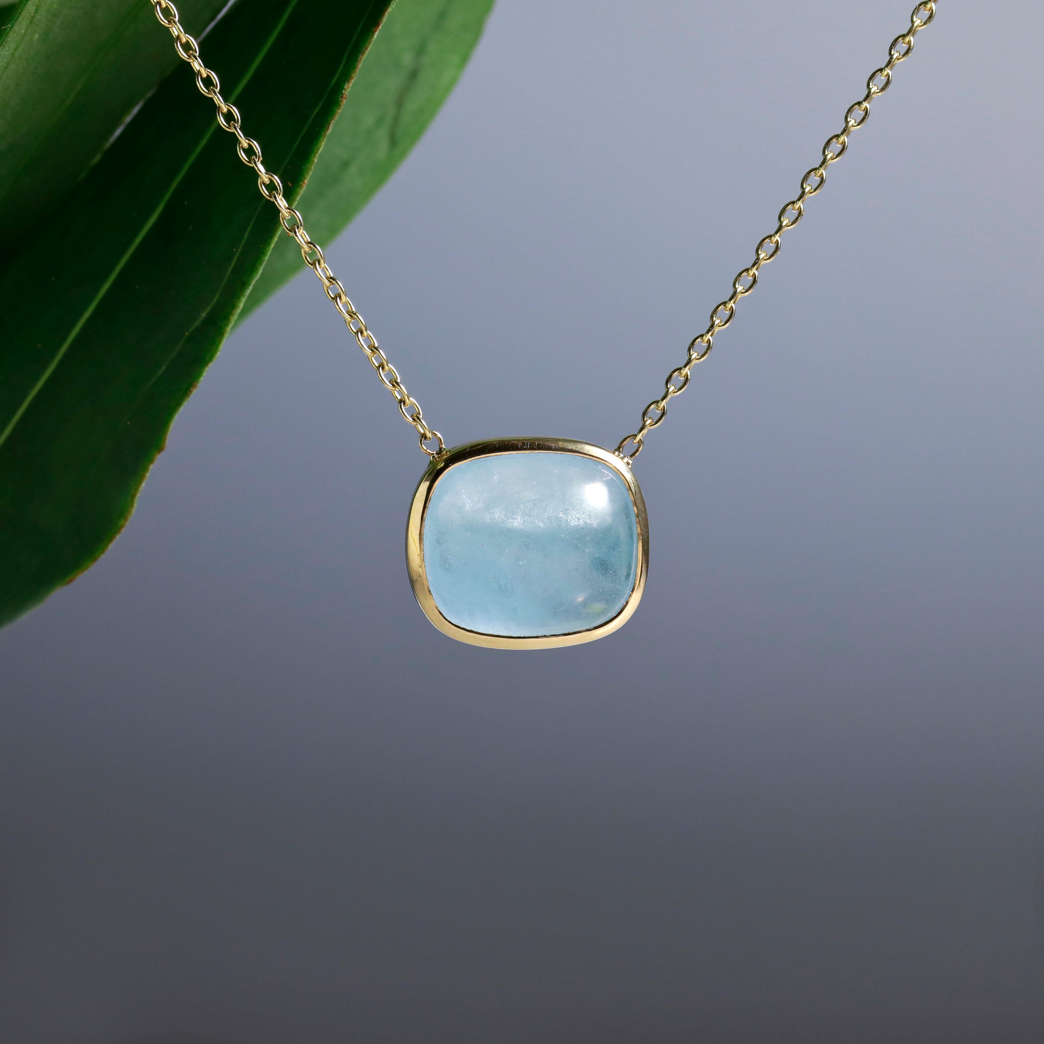 14K Yellow Gold Cabochon Aquamarine Necklace Judith Arnell Jewelers