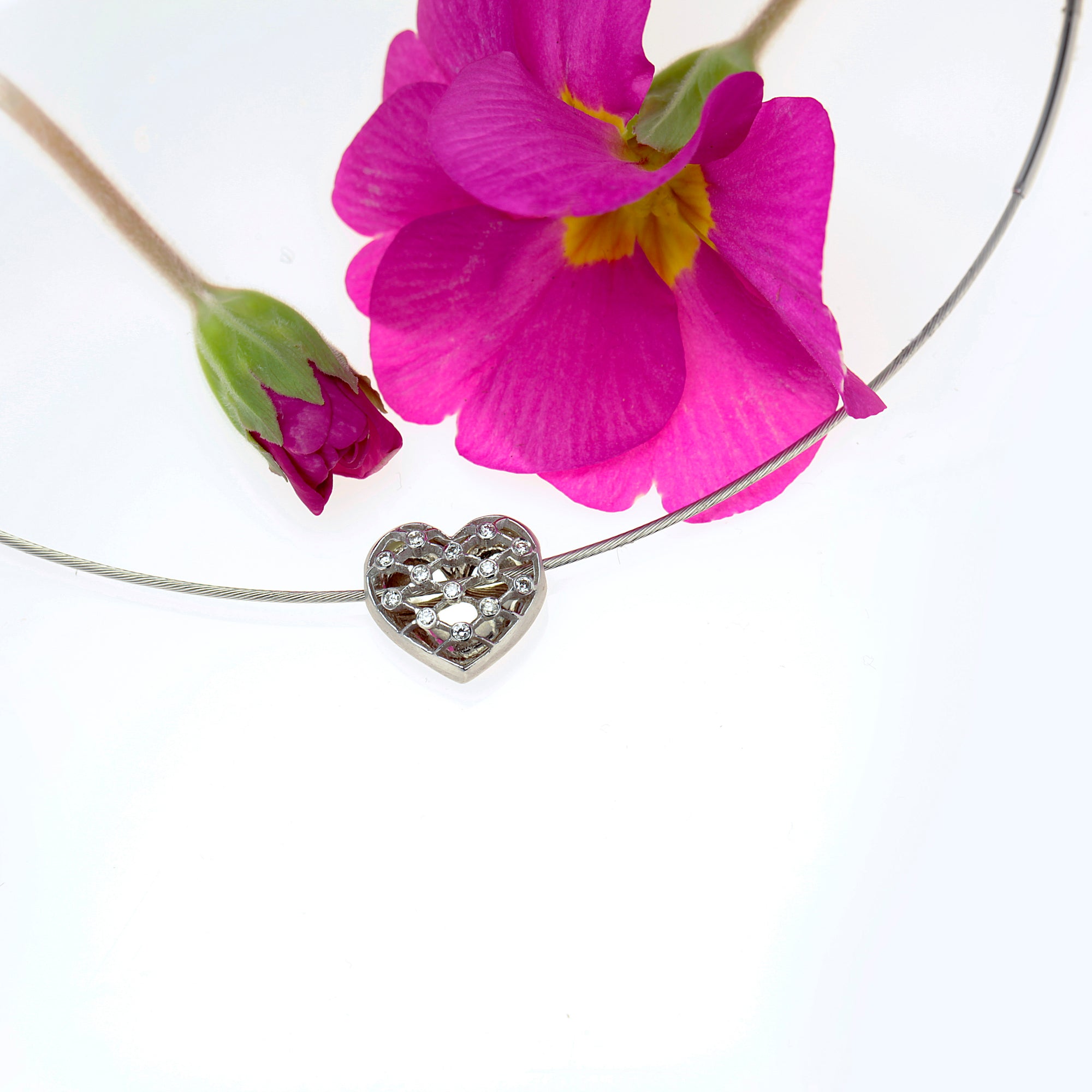 14K and 18K White Gold Diamond Heart Necklace