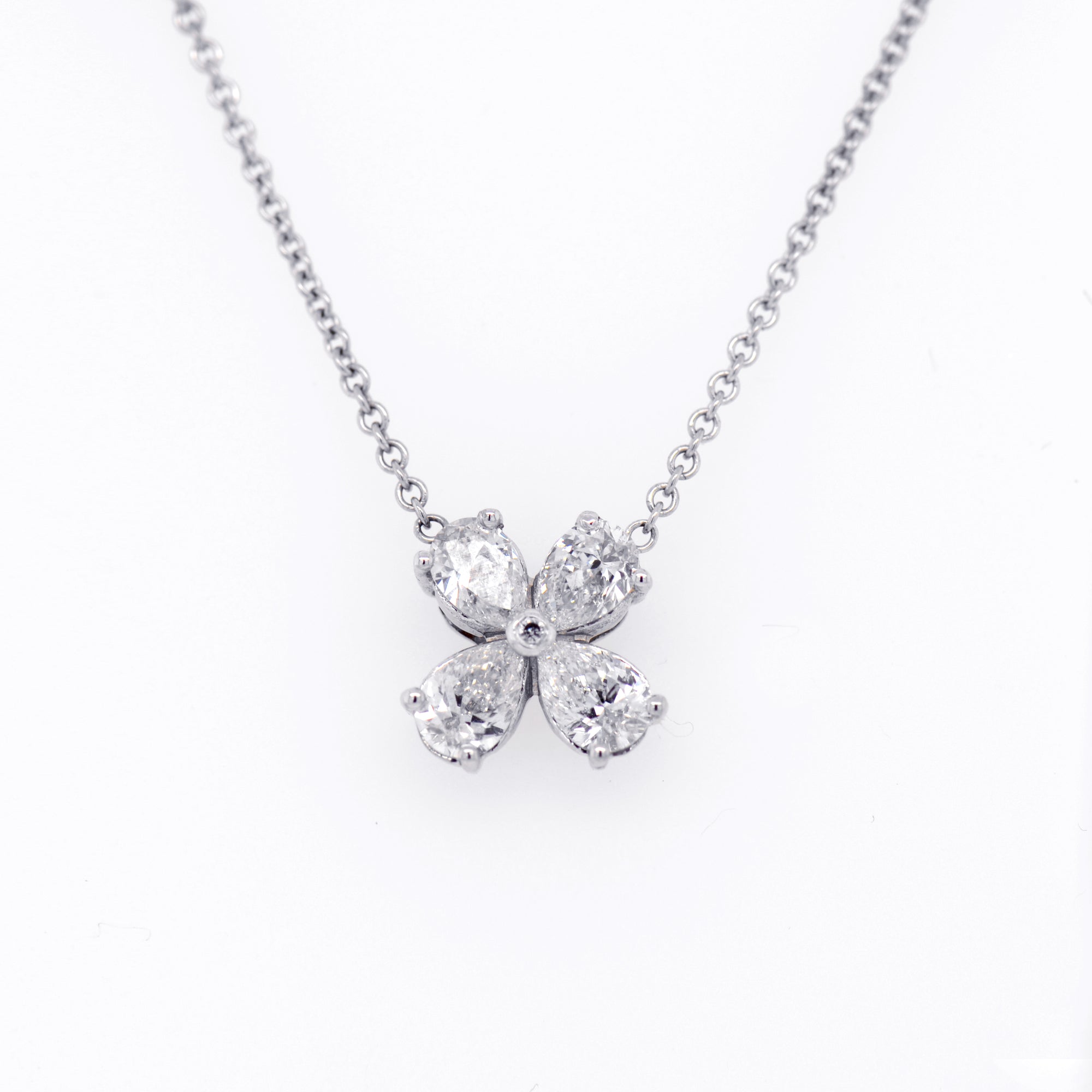 18K White Gold Diamond Clover Necklace