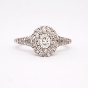 14K White Gold Double Halo Oval Diamond Engagement Ring