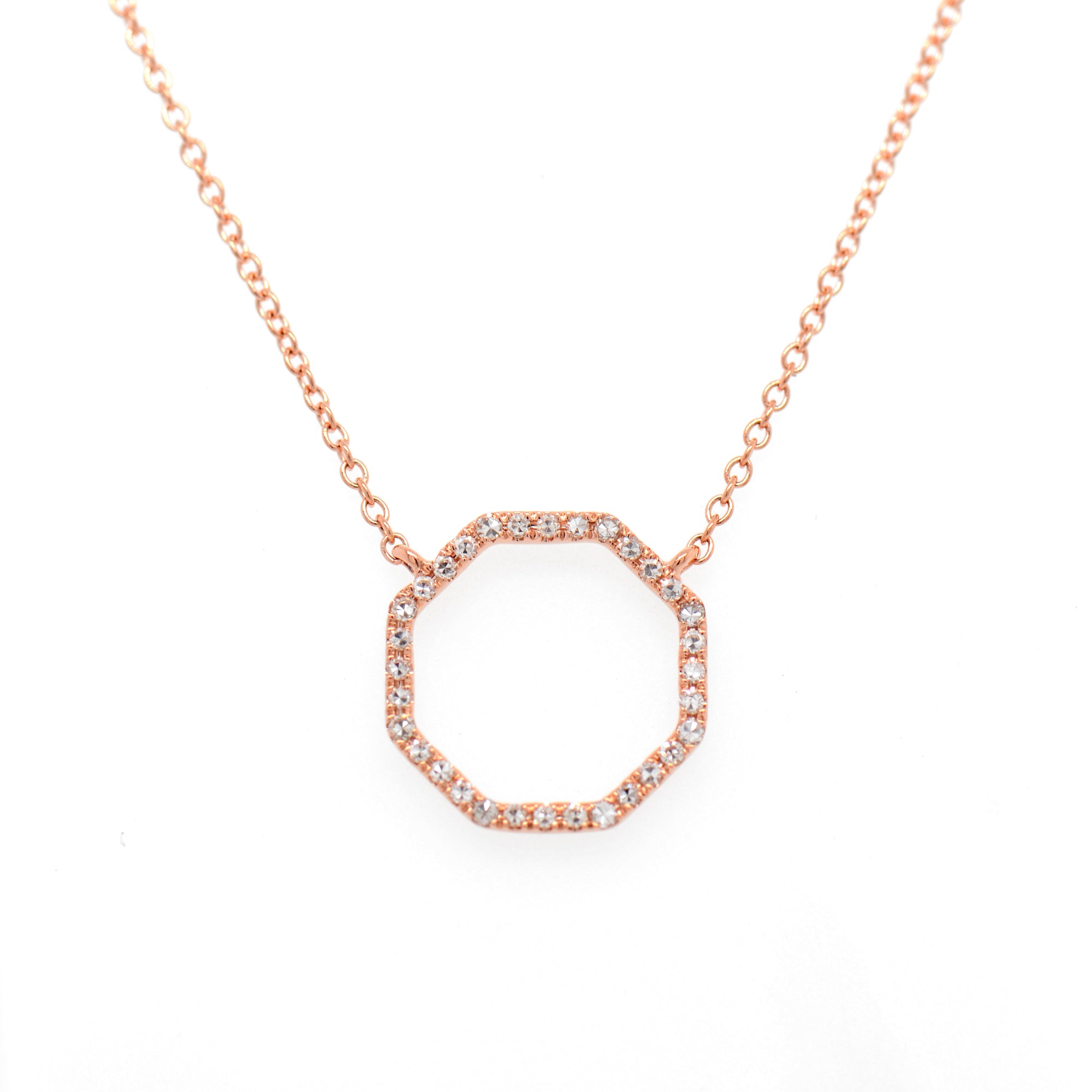 14K Rose Gold Diamond Octagon Necklace