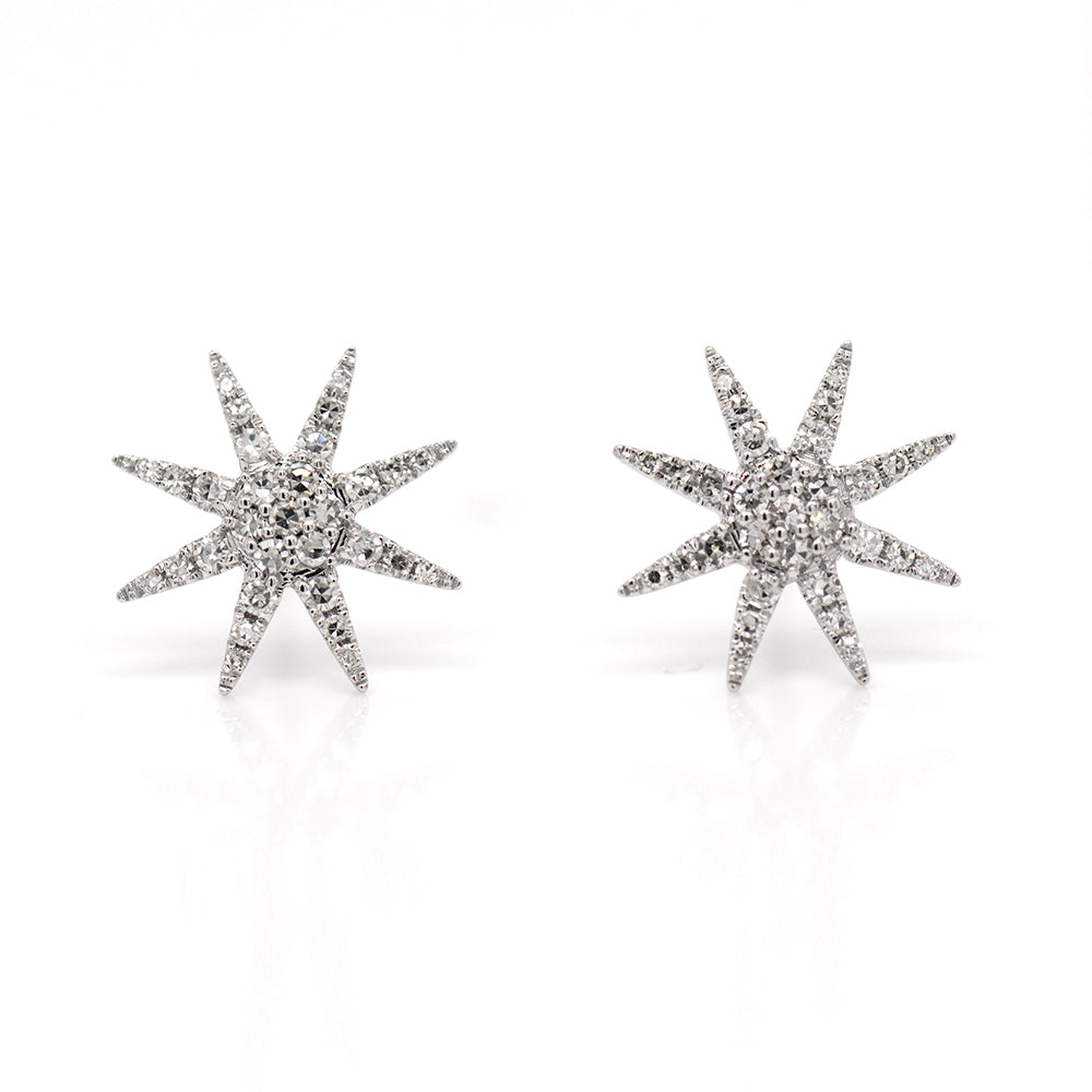 14K White Gold Diamond Starburst Earrings