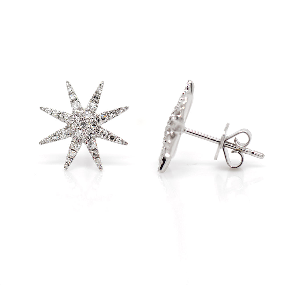 14K White Gold Diamond Starburst Earrings