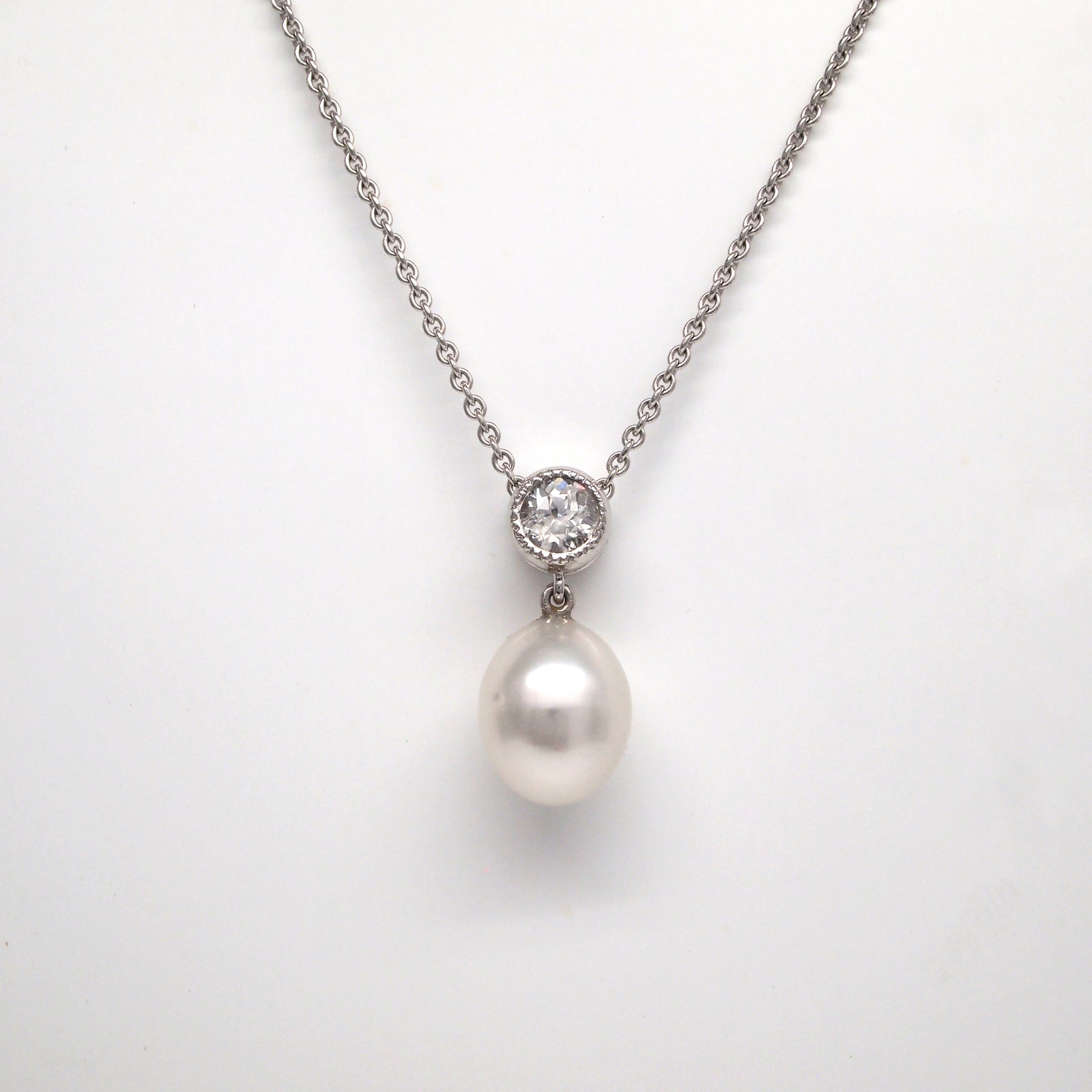 14K White Gold White Sapphire And Pearl Necklace