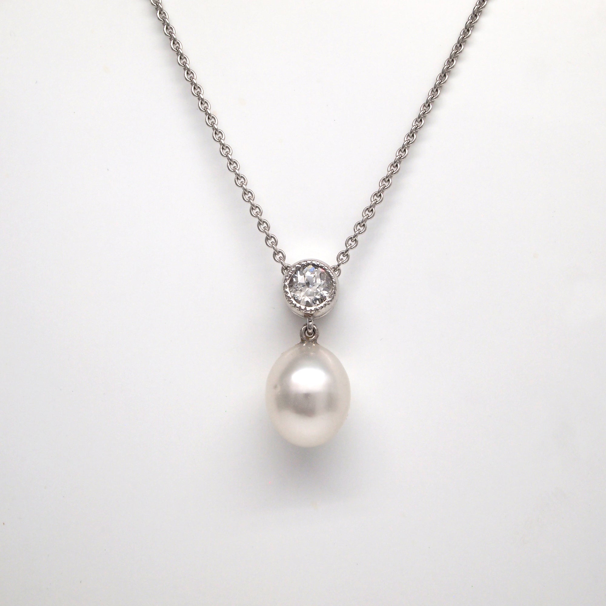 14K White Gold White Sapphire And Pearl Necklace