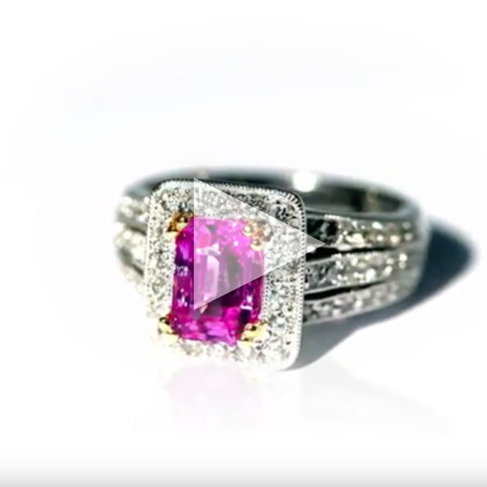 White Gold Pink Sapphire Ring With Yellow Gold Prongs