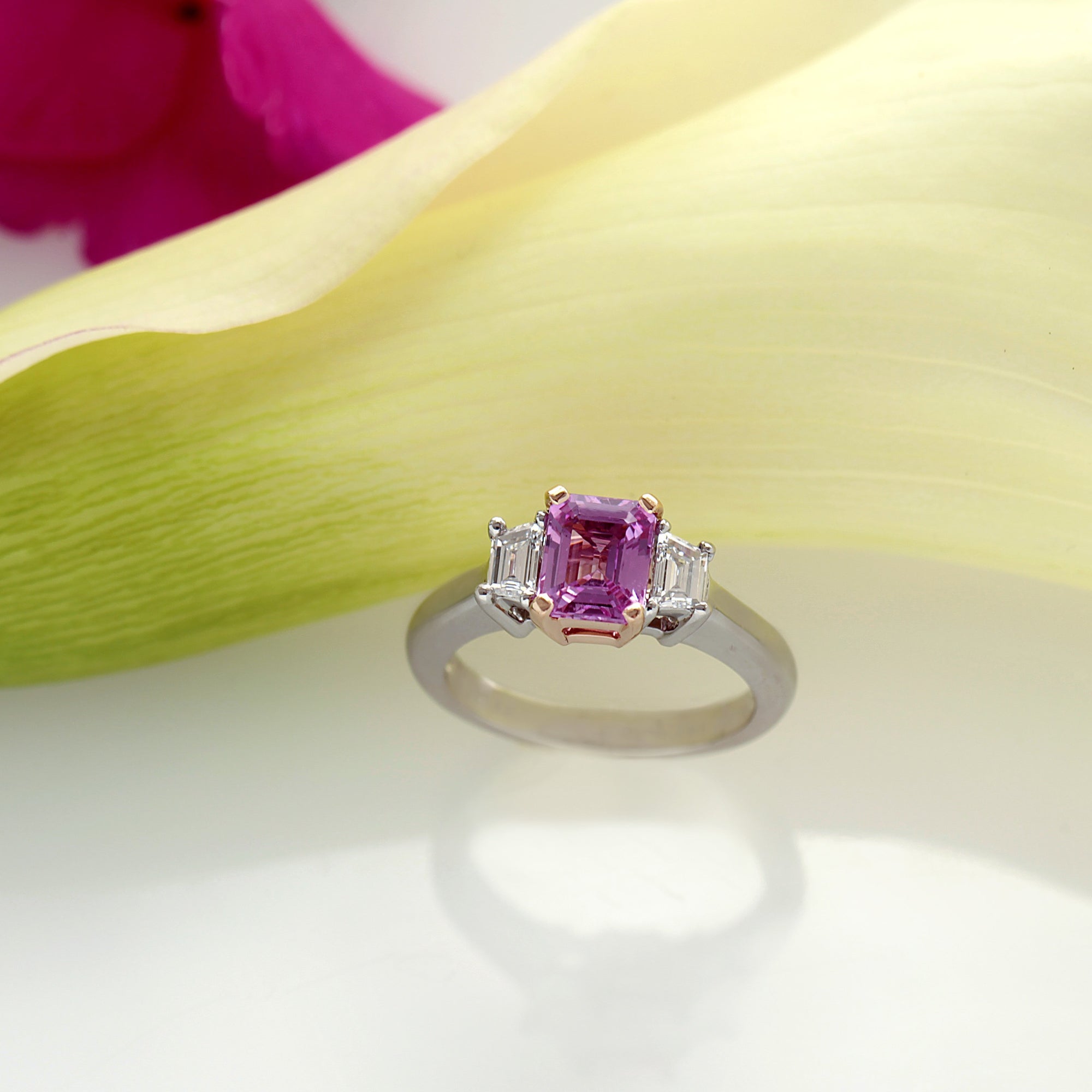 14K White And Rose Gold Pink Sapphire And Diamond Engagement Ring