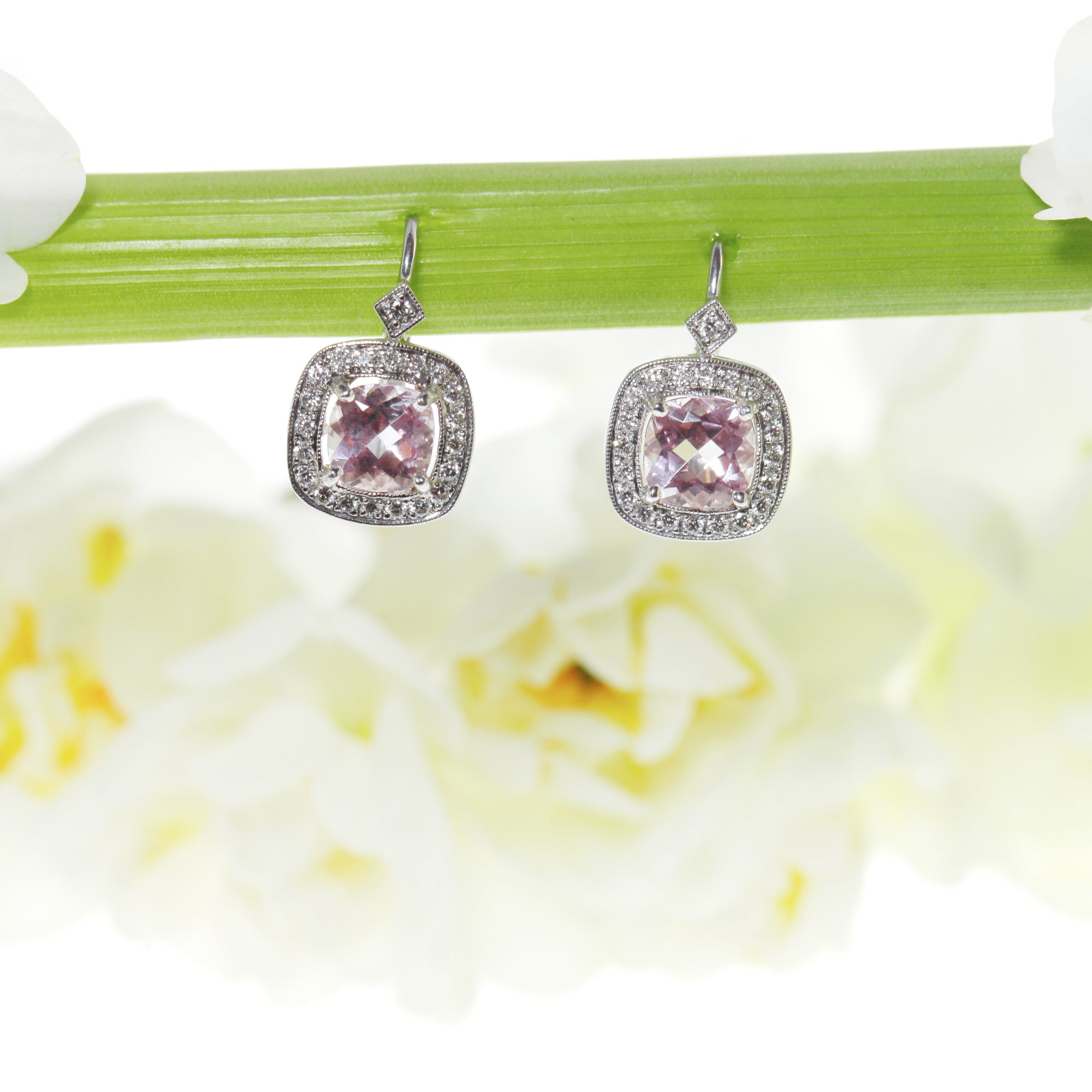 18K White Gold Pink Sapphire And Diamond Earrings