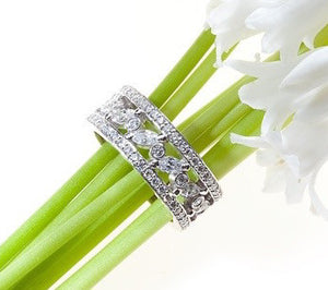 Platinum diamond eternity wedding or anniversary band with marquee and round brilliant diamonds
