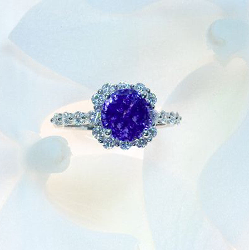 Platinum Unheated Natural Violet Sapphire and Diamond Ring