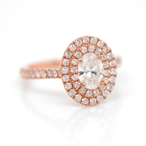 14K Rose Gold Double Halo Oval Diamond Engagement Ring