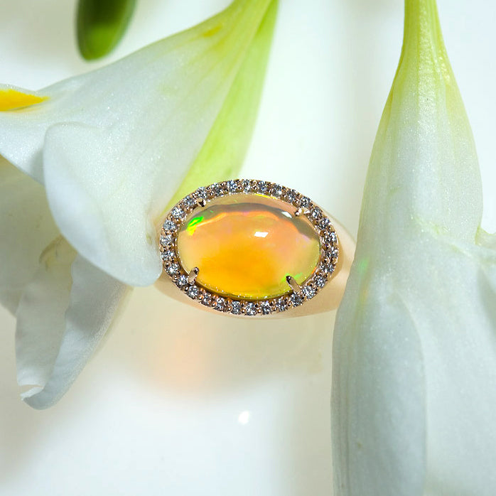18K Pink Gold Ethiopian Opal and Diamond Ring