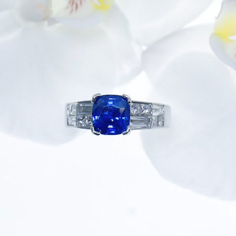 Platinum Blue Sapphire And Diamond Ring