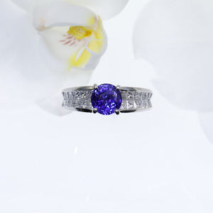 Platinum Color Change Sapphire And Diamond Ring