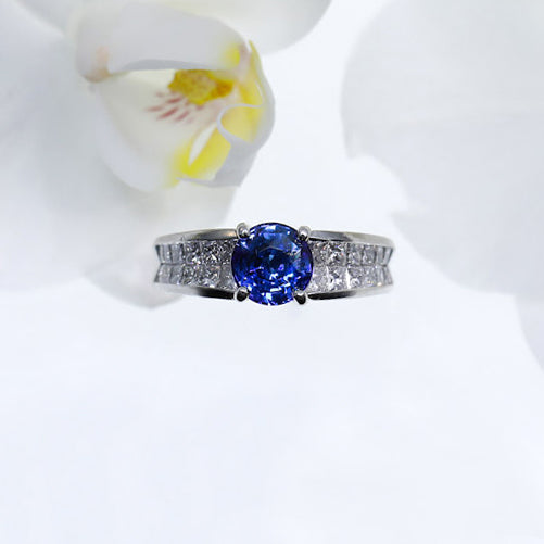 Platinum Color Change Sapphire And Diamond Ring