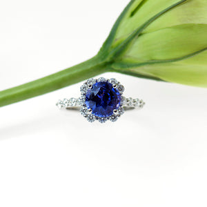 Platinum Unheated Natural Violet Sapphire and Diamond Ring
