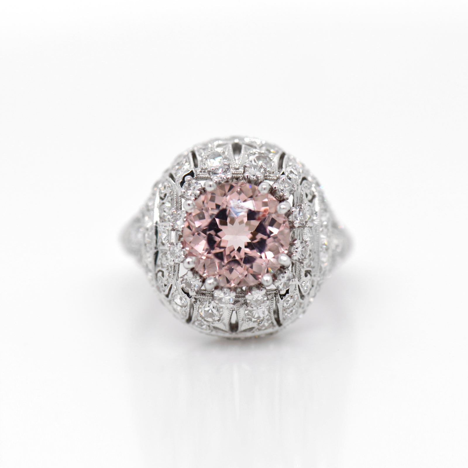 Antique Victorian Platinum Morganite And Diamond Ring