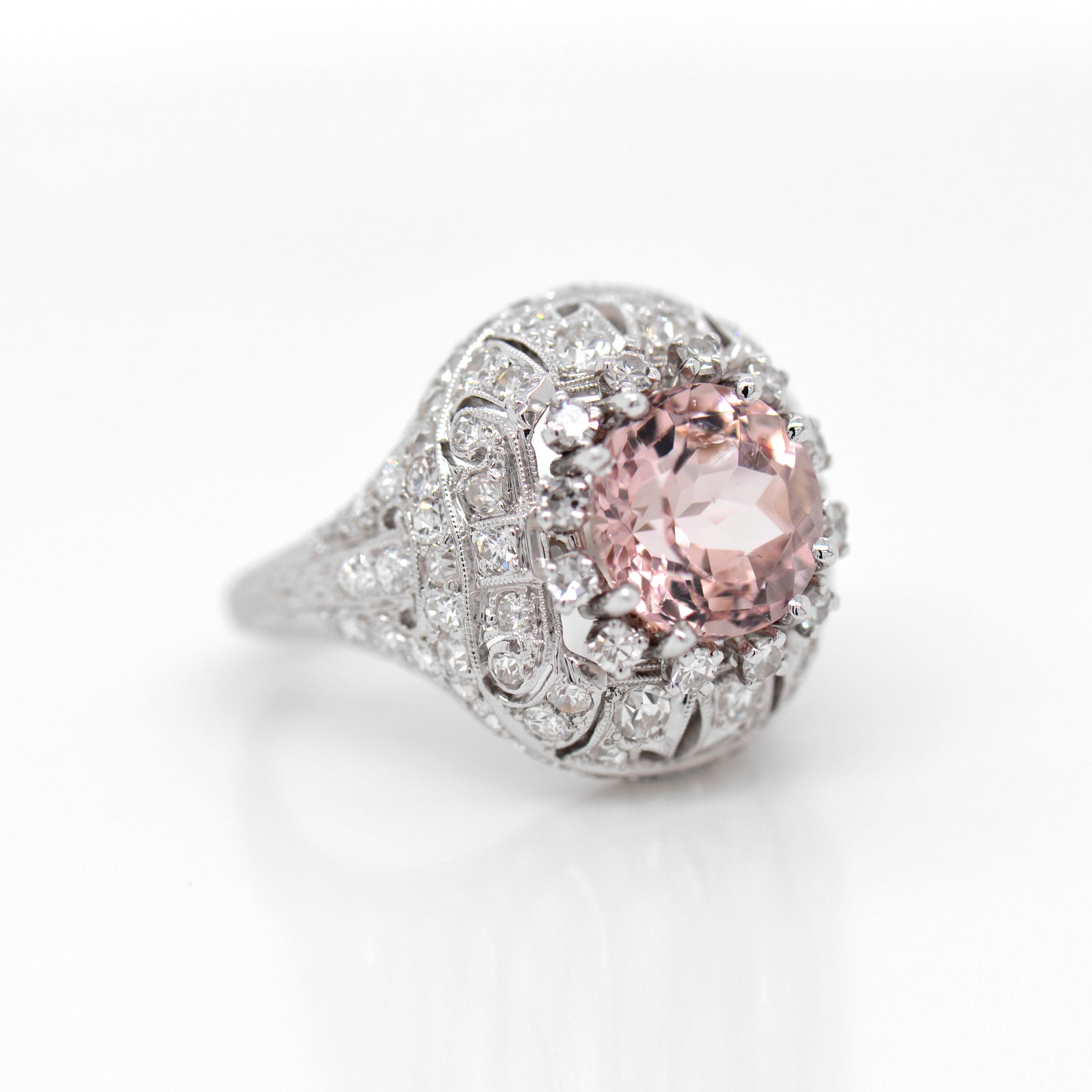 Antique Victorian Platinum Morganite And Diamond Ring
