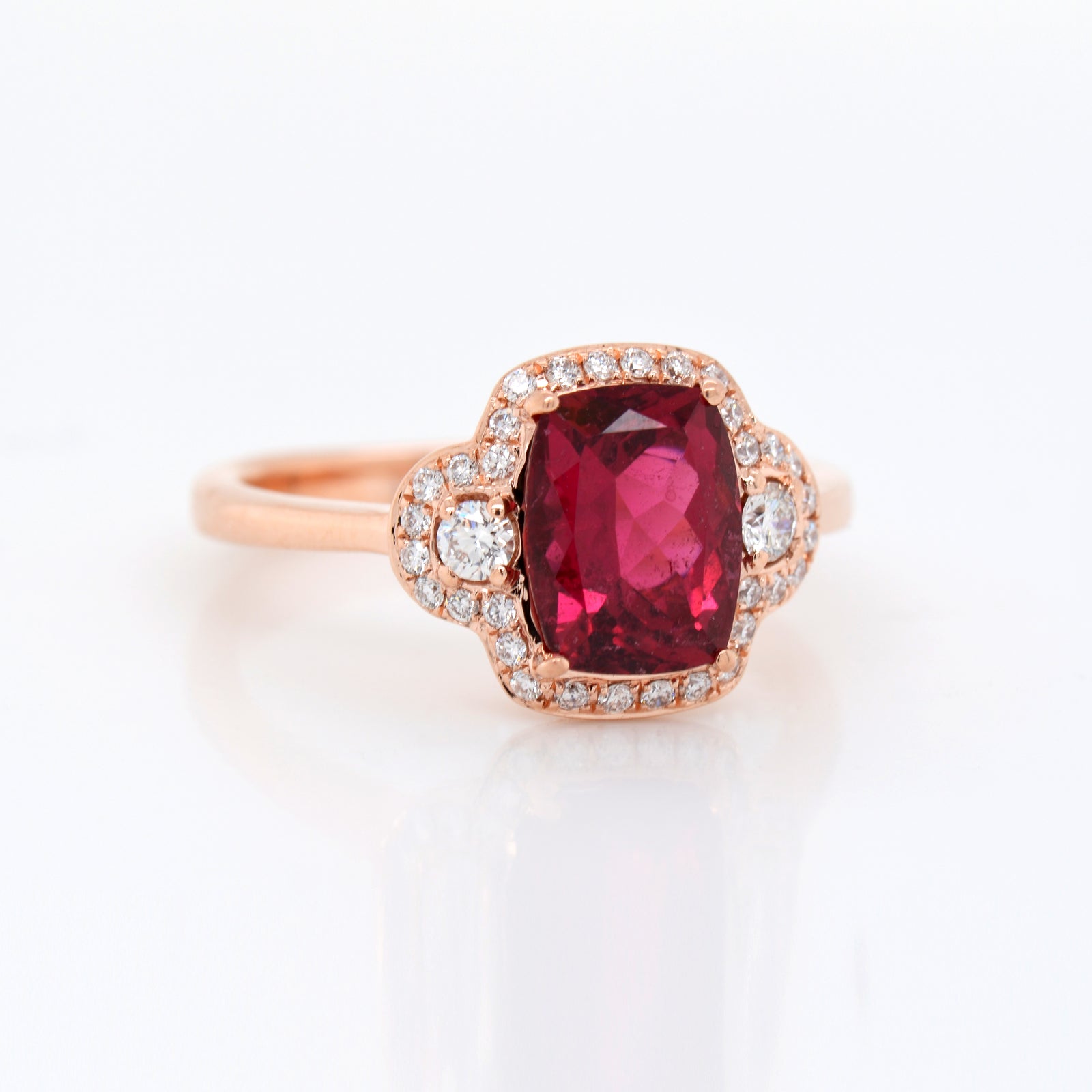 14K Rose Gold Rubellite Tourmaline And Diamond Ring