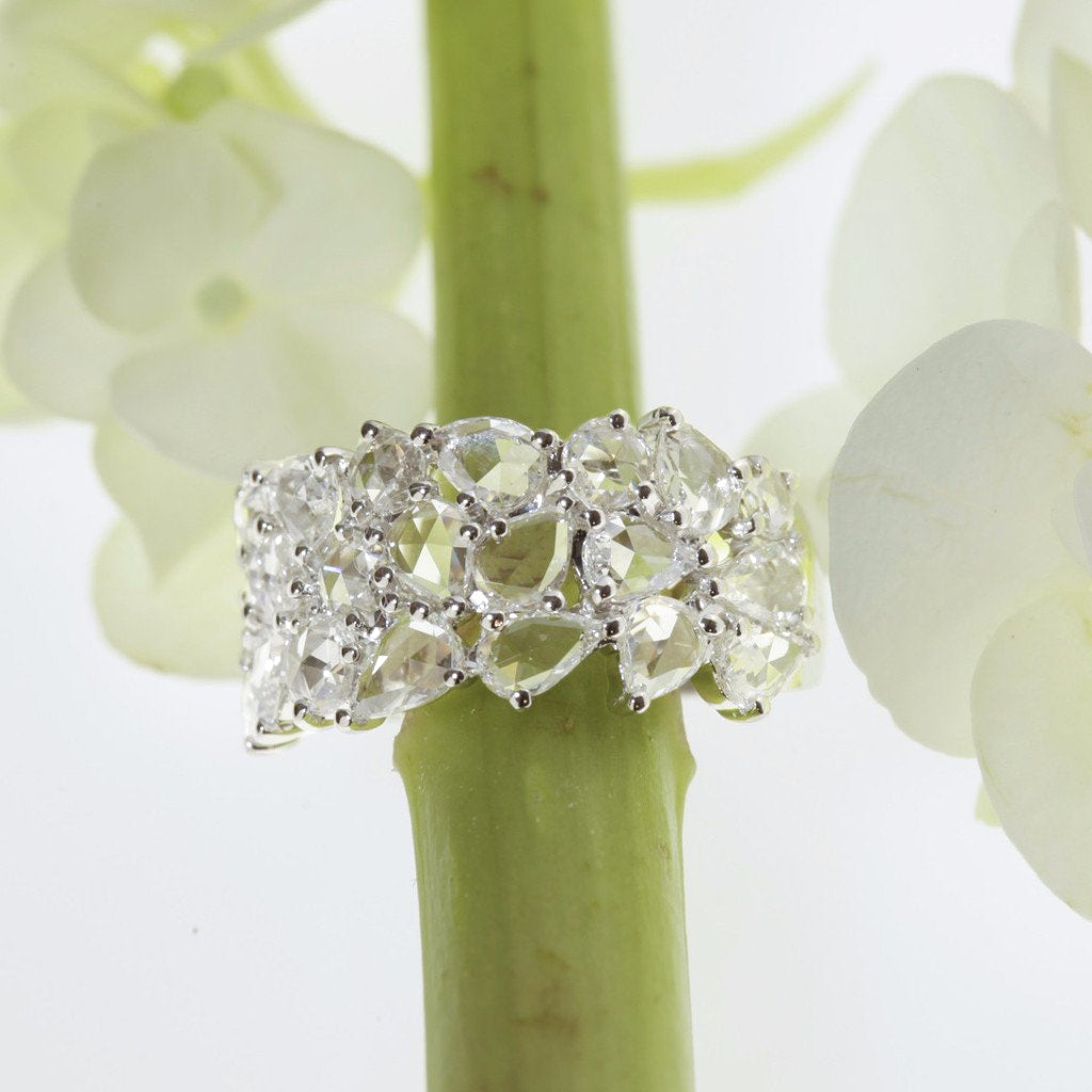 14K White Gold Rose Cut Diamond Band