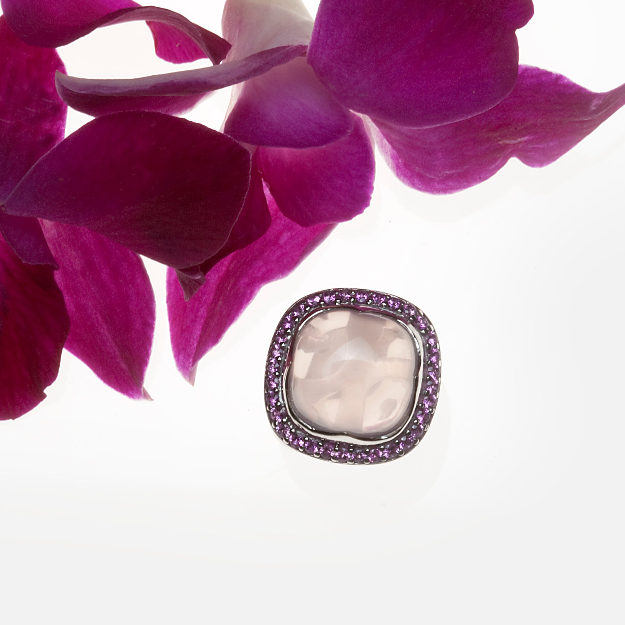 Sterling Silver Rose Quartz And Pink Sapphire Ring