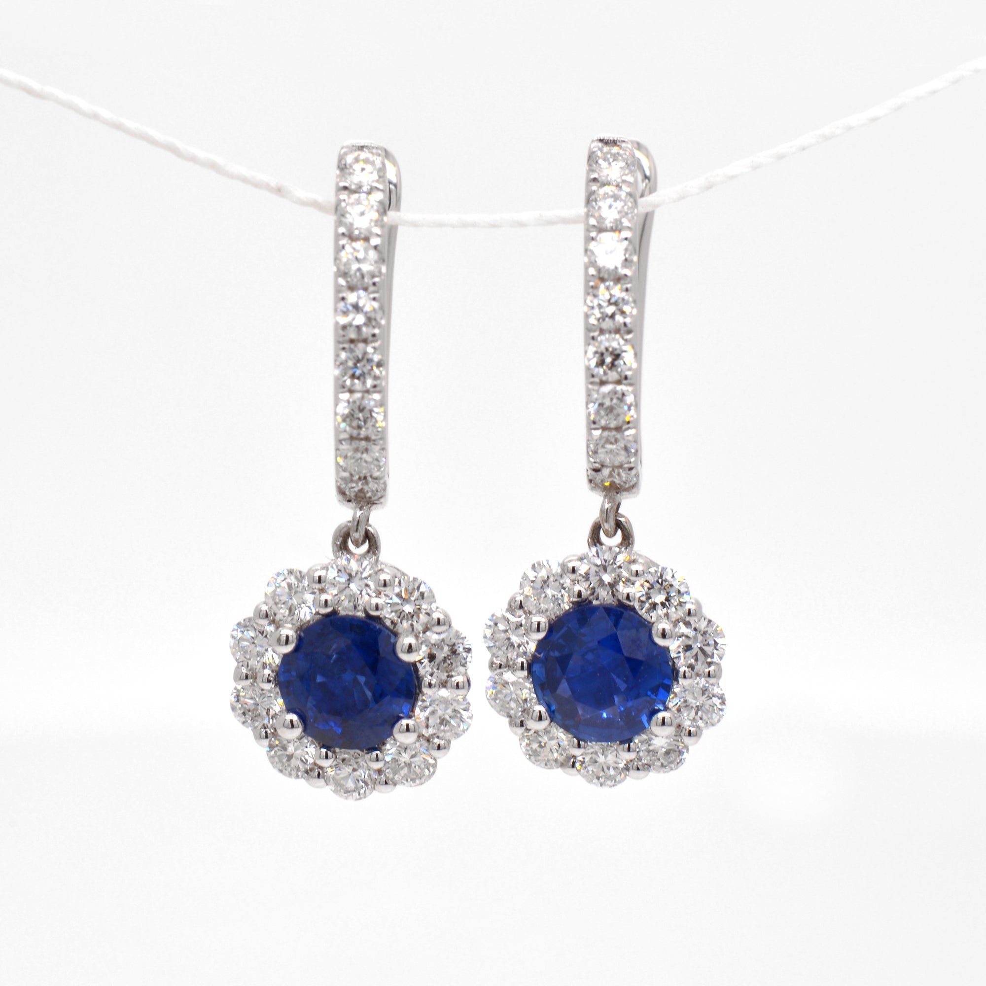 18K White Gold Blue Sapphire And Diamond Earrings