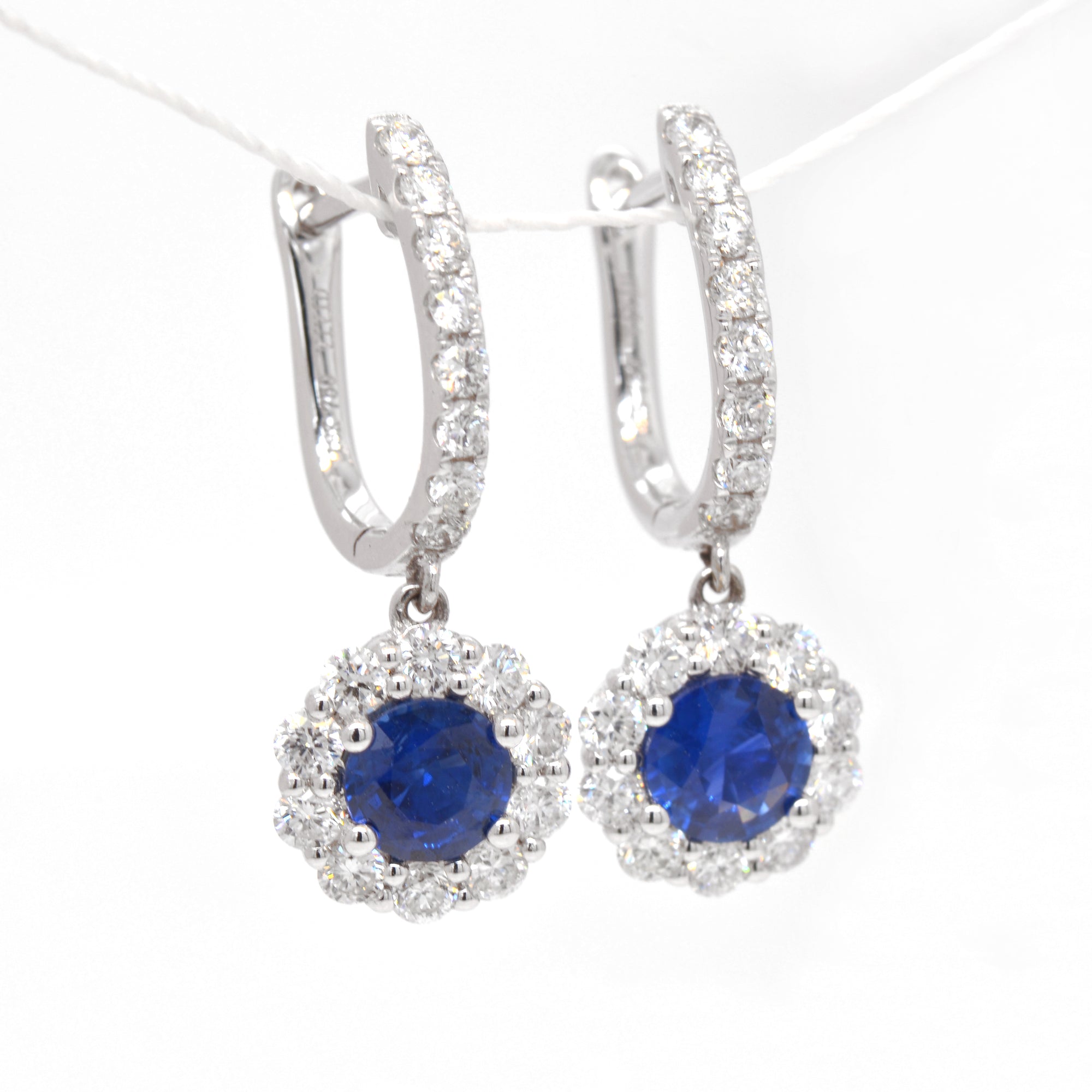 18K White Gold Blue Sapphire And Diamond Earrings