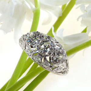antique platinum edwardian three diamond ring by Judith Arnell Jewelers