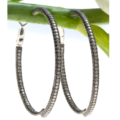 White gold earring hoops with white and black diamonds