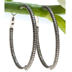 White gold earring hoops with white and black diamonds