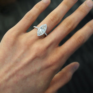 14K White Gold Marquis Diamond Halo Engagement Ring