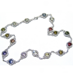 18K White Gold Multicolor Sapphire and Diamond Necklace