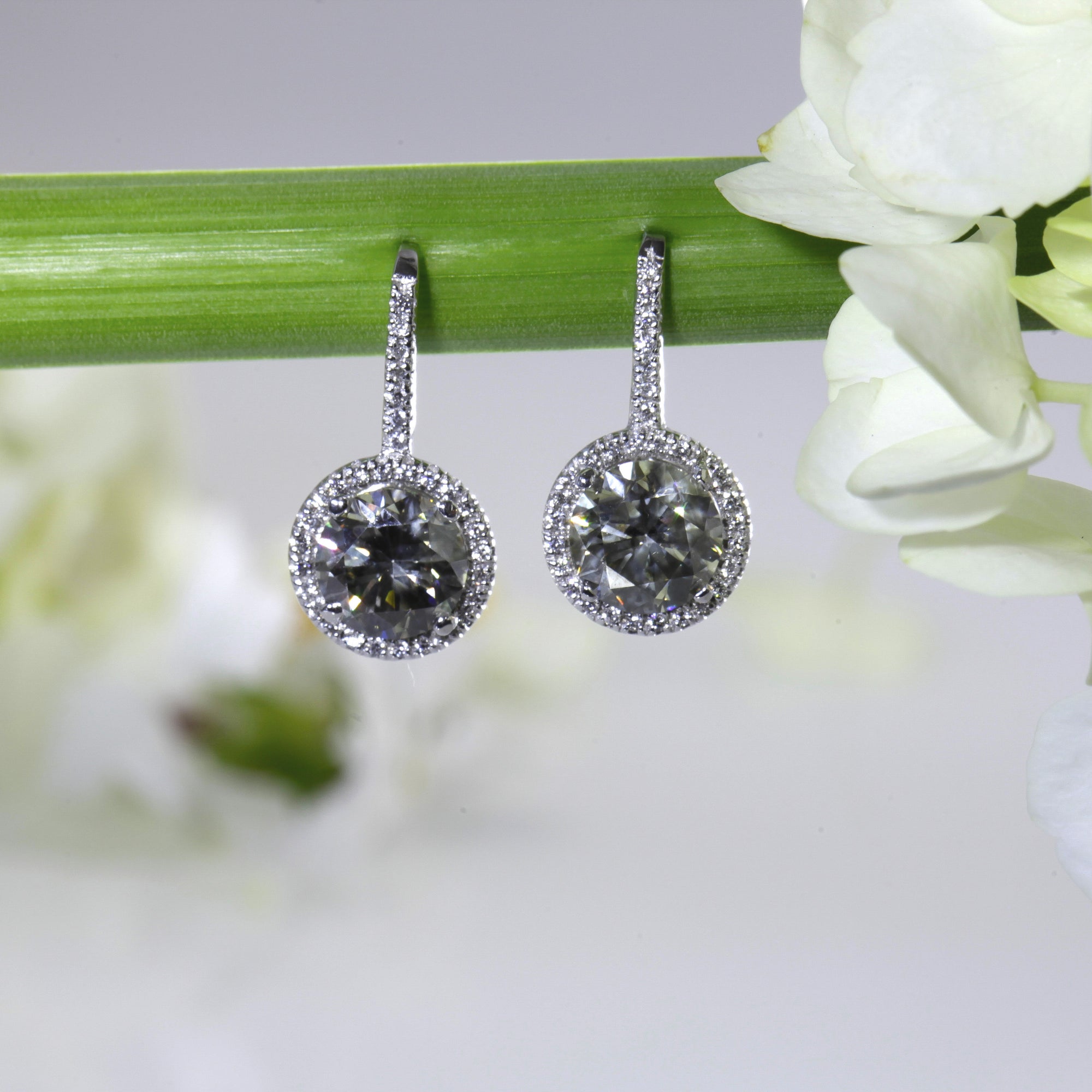 14K White Gold Green-Gray Diamond Earrings