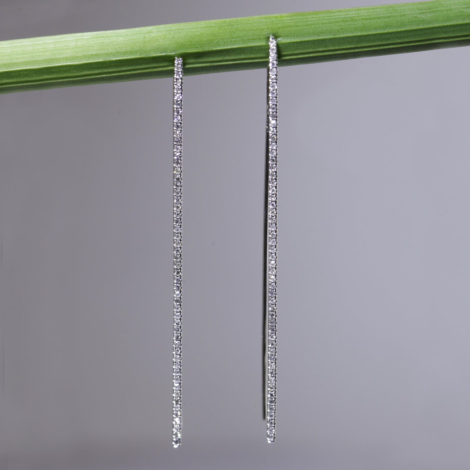 14K White Gold Diamond Stiletto Earrings